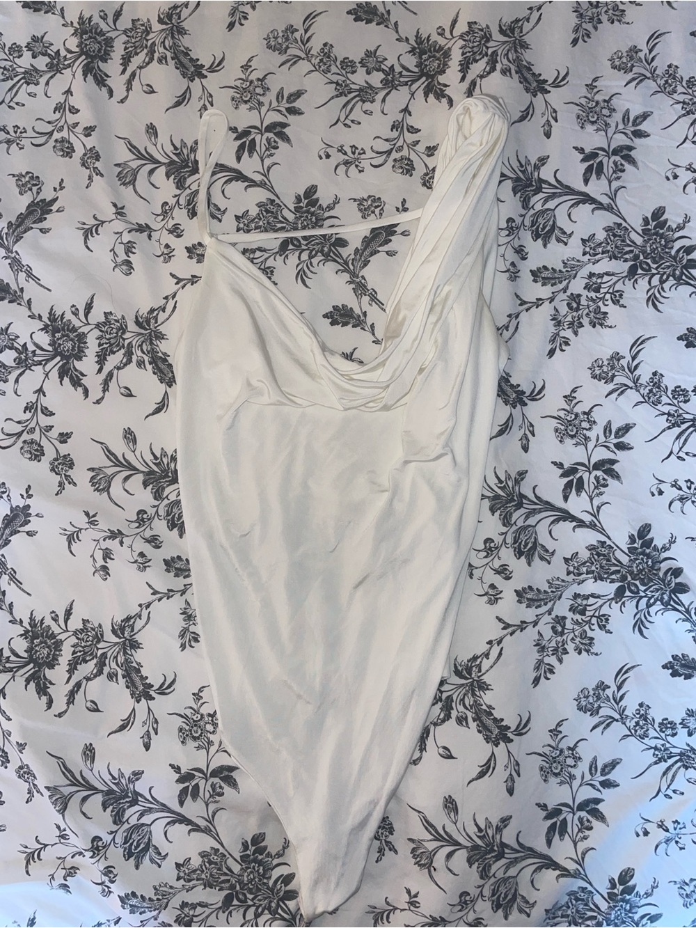 White Draped Cowl Neck Bodysuit